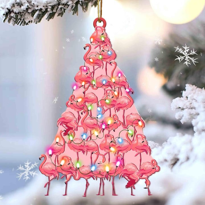 Flamingo Christmas Tree Acrylic Ornament, Flamingo Gifts For Decor Home, Christmas Gift For Flamingo Lovers