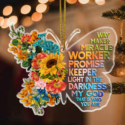 Colorful Flowers Butterfly Way Maker Acrylic Ornament, Perfect Christmas Gift For Family, Friends, Holiday Decor