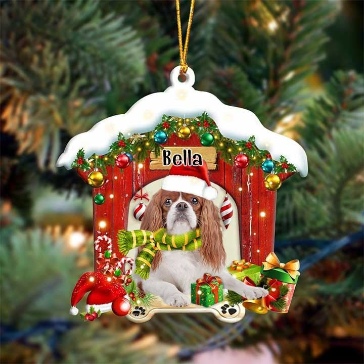 Customized Cavalier King Charles Spaniel In Red Wood House Acrylic Ornament Christmas Gift For Dog Lovers, Dog Mom