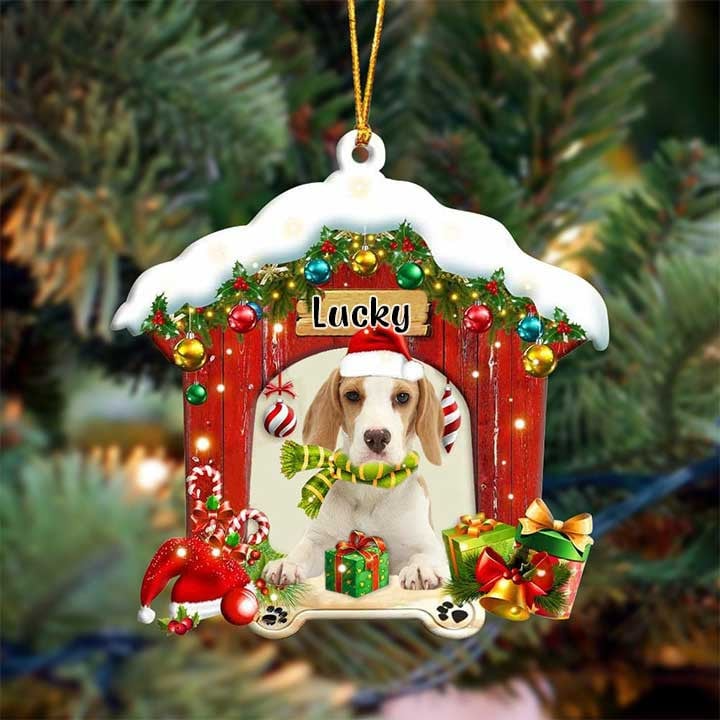 Personalized Beagle In Red Wood House Acrylic Ornament Christmas Gift For Dog Lovers, Dog Mom