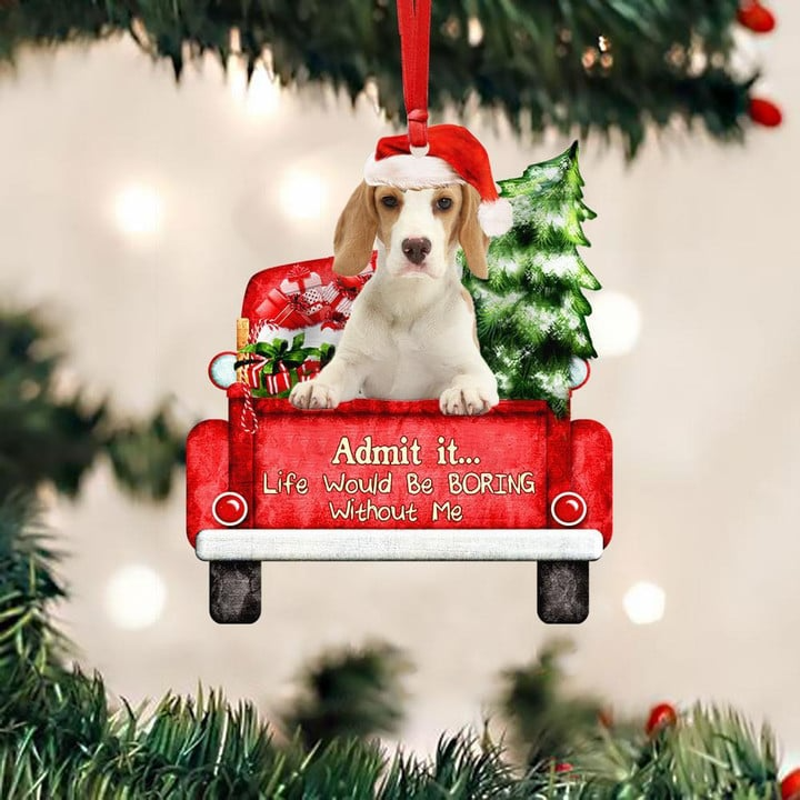 Customized Beagle On The Red Truck Acrylic Christmas Ornament, Christmas Gift For Dog Lovers, Dog Owners