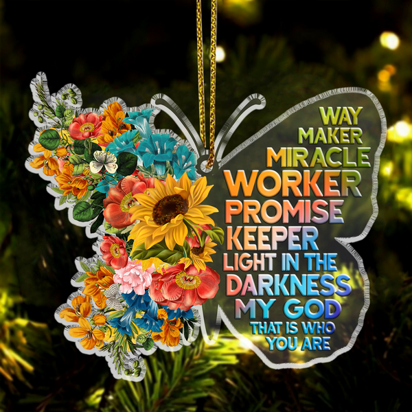 Colorful Flowers Butterfly Way Maker Acrylic Ornament, Perfect Christmas Gift For Family, Friends, Holiday Decor