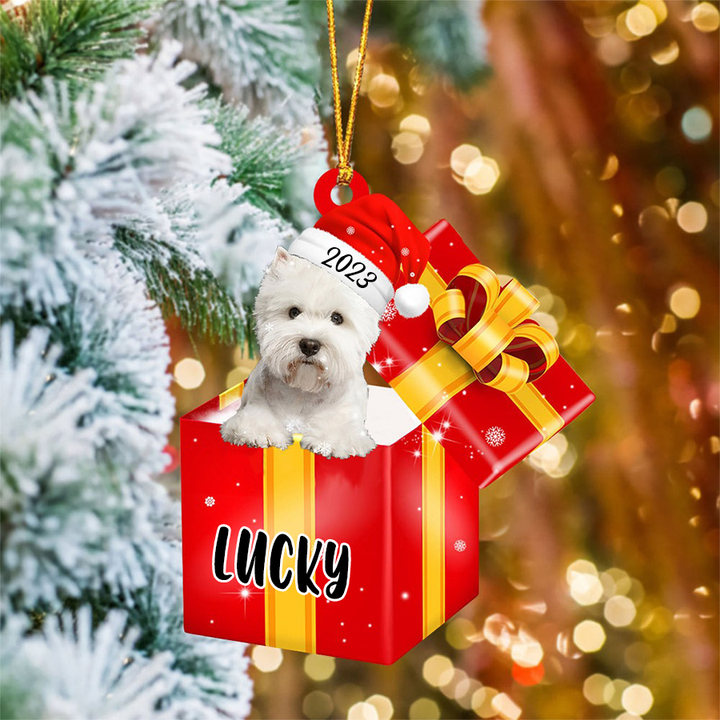 Customized West Highland White Terrier Dog In Red Gift Box Acrylic Ornament, Personalized Ornament Gifts For Christmas Dog Mom