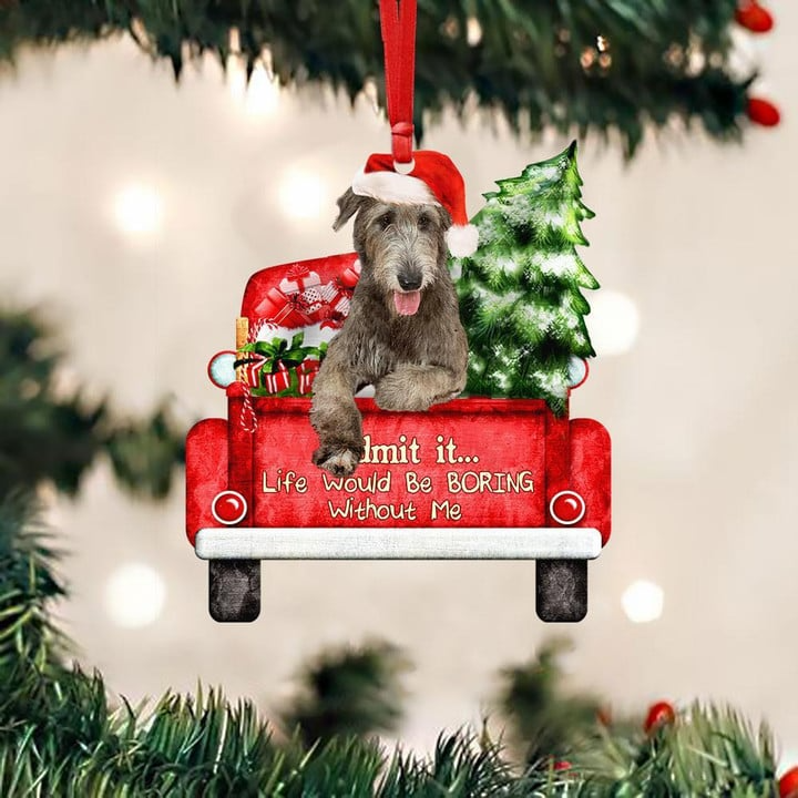 Customized Name Photo Irish Wolfhound On The Red Truck Acrylic Christmas Ornament, Christmas Gift For Dog Lovers, Dog Owners