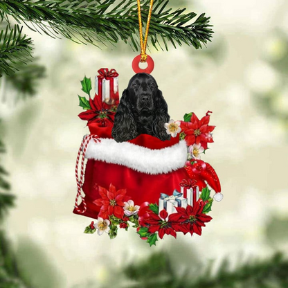 Customized Cocker Spaniel Dog In Red Gift Bag Acrylic Ornament, Christmas Gift For Dog Lovers, Dog Mom