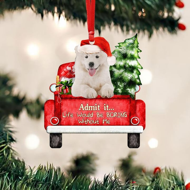 Customized Name Photo Samoyed On The Red Truck Acrylic Christmas Ornament, Christmas Gift For Dog Lovers, Dog Owners