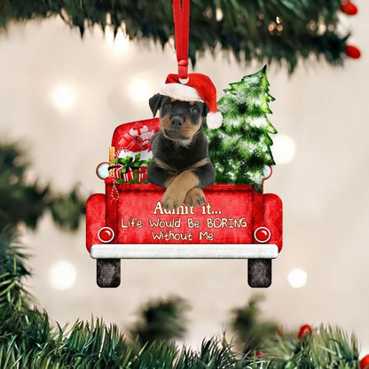 Customized Name Photo Rottweiler On The Red Truck Acrylic Christmas Ornament, Christmas Gift For Dog Lovers, Dog Owners