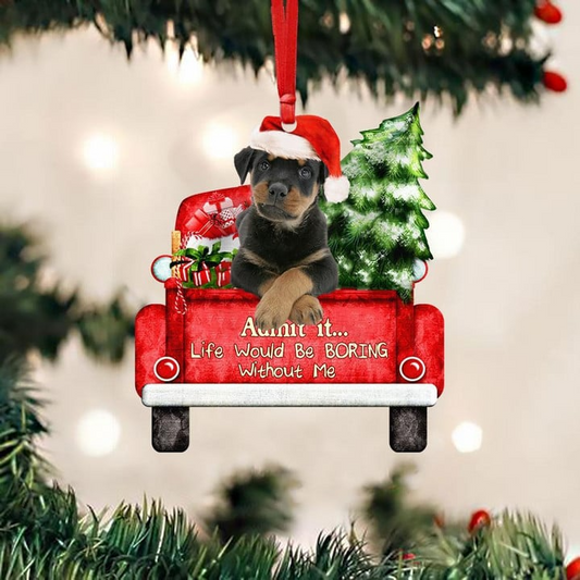 Customized Name Photo Rottweiler On The Red Truck Acrylic Christmas Ornament, Christmas Gift For Dog Lovers, Dog Owners