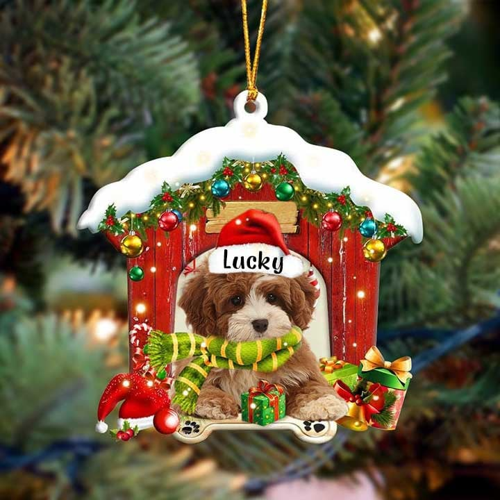 Personalized Cavapoo In Red Wood House Acrylic Ornament Christmas Gift For Dog Lovers, Dog Mom