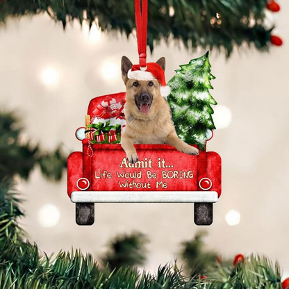 Customized German Shepherd Dog On The Red Truck Acrylic Christmas Ornament, Christmas Gift For Dog Lovers, Dog Owners