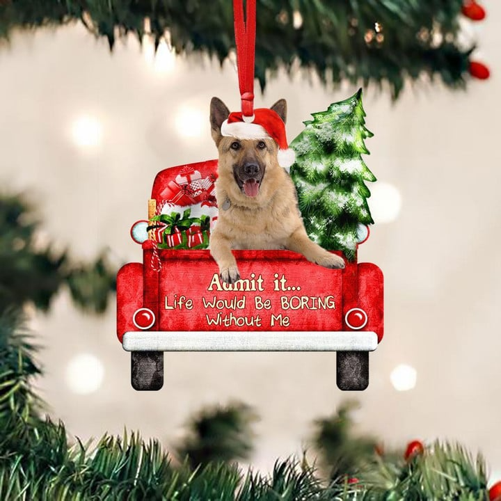 Customized German Shepherd Dog On The Red Truck Acrylic Christmas Ornament, Christmas Gift For Dog Lovers, Dog Owners