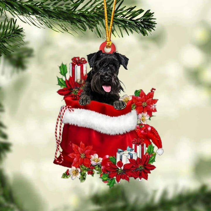 Customized Schnauzer In Red Gift Bag Acrylic Christmas Ornament, Christmas Gift For Dog Lovers, Dog Mom