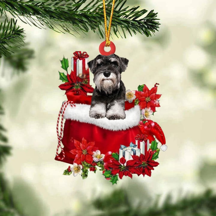 Customized Schnauzer In Red Gift Bag Acrylic Christmas Ornament, Christmas Gift For Dog Lovers, Dog Mom