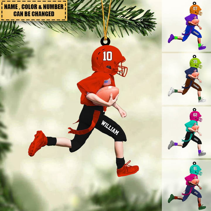 Personalized American Football Kid Running Acrylic Ornament Christmas Gift For Son & Daughters