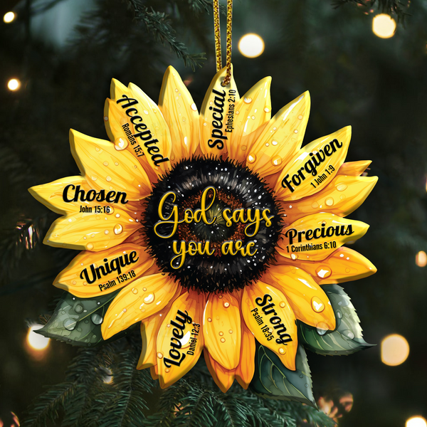 Sunflower God Say You Are Christian Acrylic Ornament, Perfect Christmas Gift For Family, Friends, Holiday Decor