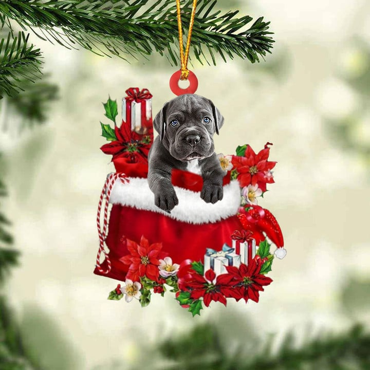 Customized Cane Corso Dog In Red Gift Bag Acrylic Ornament, Christmas Gift For Dog Lovers, Dog Mom