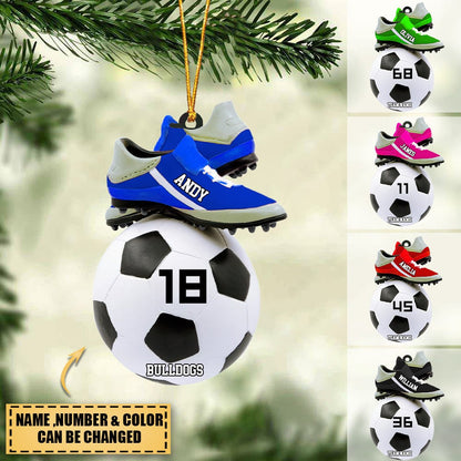 Personalized Shoes And Ball Soccer Acrylic Ornament, Custom Christmas Ornament Gift For Son, Daughter, Grandson, Granddaughter