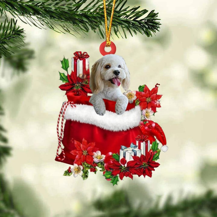 Customized Cockapoo Dog In Red Gift Bag Acrylic Ornament, Christmas Gift For Dog Lovers, Dog Mom