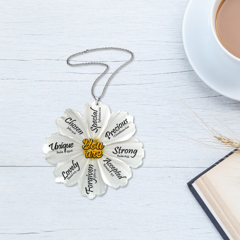 White Cosmos Flower Christian You Are Unique Acrylic Ornament, Perfect Christmas Gift For Family, Friends, Holiday Decor