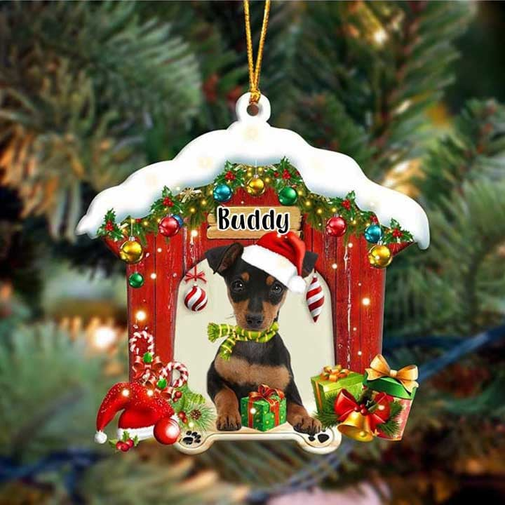 Customized Name Miniature Pinscher In Red Wood House Acrylic Ornament Christmas Gift For Dog Lovers, Dog Mom