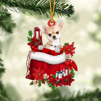 Customized Chihuahua In Red Gift Bag Acrylic Christmas Ornament, Christmas Gift For Dog Lovers, Dog Mom