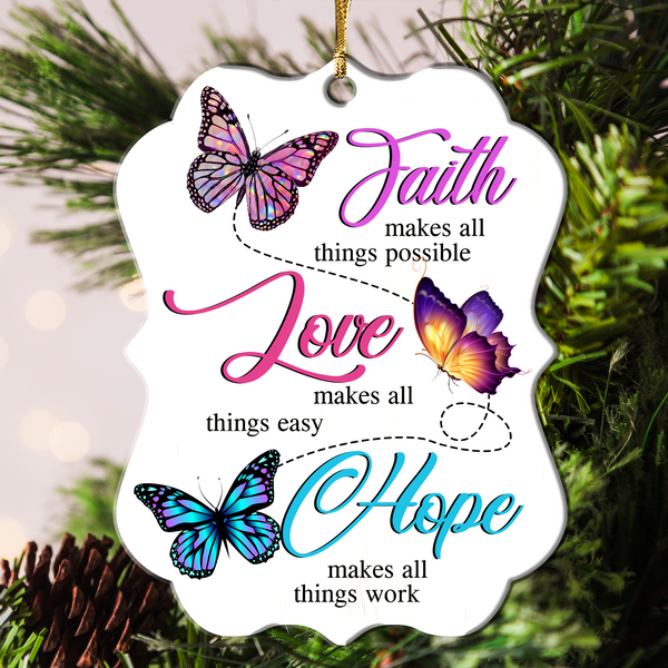 Colorful Butterfly Faith Hope Love Acrylic Ornament, Perfect Christmas Gift For Family, Friends