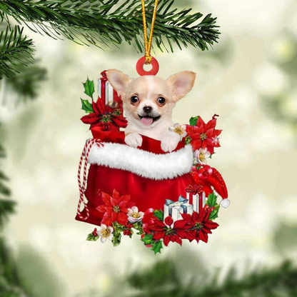 Customized Chihuahua In Red Gift Bag Acrylic Christmas Ornament, Christmas Gift For Dog Lovers, Dog Mom