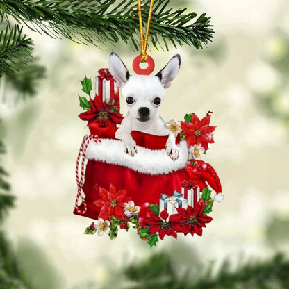 Customized Chihuahua In Red Gift Bag Acrylic Christmas Ornament, Christmas Gift For Dog Lovers, Dog Mom