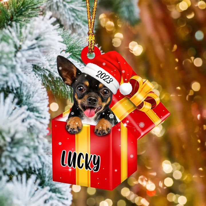 Customized Chihuahua In Red Gift Box Acrylic Ornament, Personalized Ornament Gifts For Christmas Dog Mom