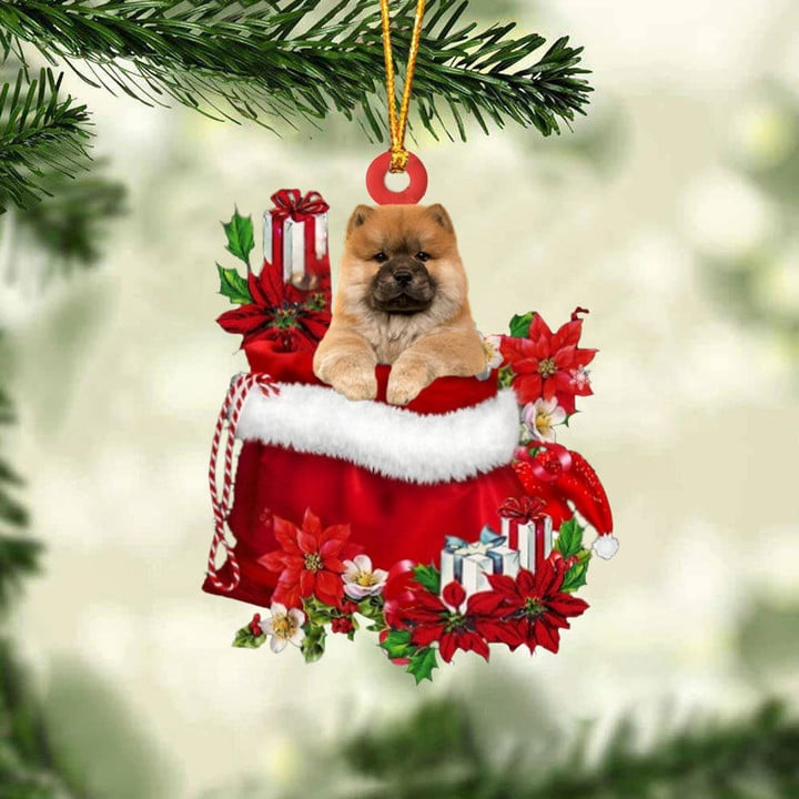 Customized Chow Chow Dog In Red Gift Bag Acrylic Ornament, Christmas Gift For Dog Lovers, Dog Mom