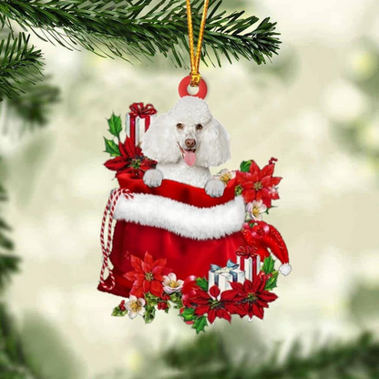 Customized Poodle Dog In Red Gift Bag Acrylic Ornament, Christmas Gift For Dog Lovers, Dog Mom