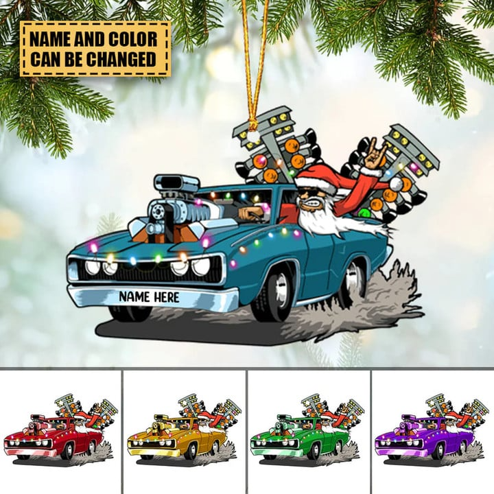 Personalized Drag Racing Hot Rod With Drag Tree Light Acrylic Ornament, Custom Christmas Ornament Gifts For Drag Racer