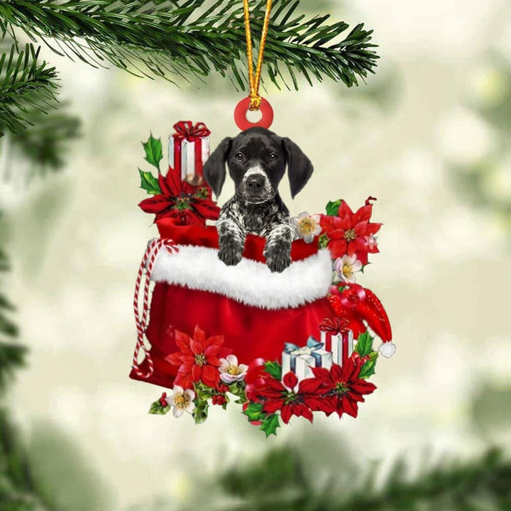 Customized German Shorthaired Pointer Dog In Red Gift Bag Acrylic Ornament, Christmas Gift For Dog Lovers, Dog Mom