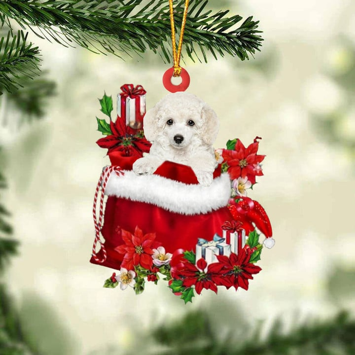 Customized Poodle Dog In Red Gift Bag Acrylic Ornament, Christmas Gift For Dog Lovers, Dog Mom