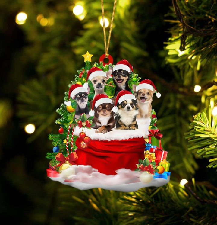 Chihuahua Dogs In Red Gift Bag Acrylic Ornament, Christmas Gift For Dog Lovers, Dog Mom