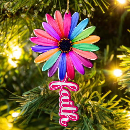 Colorful Daisy Cross Faith Acrylic Ornament, Perfect Christmas Gift For Family, Friends