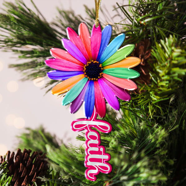 Colorful Daisy Cross Faith Acrylic Ornament, Perfect Christmas Gift For Family, Friends
