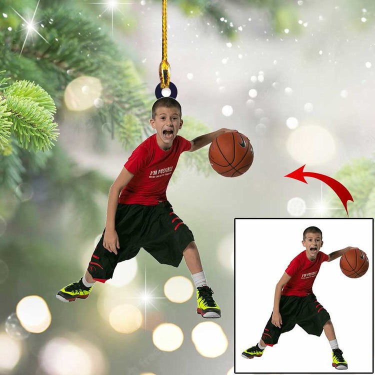 Custom Photo Basketball Kid Players Acrylic Ornament, Christmas Gifts For Basketball Lovers, Gift For Boy And Girl