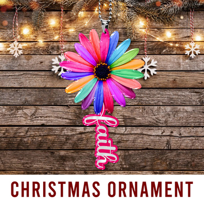 Colorful Daisy Cross Faith Acrylic Ornament, Perfect Christmas Gift For Family, Friends