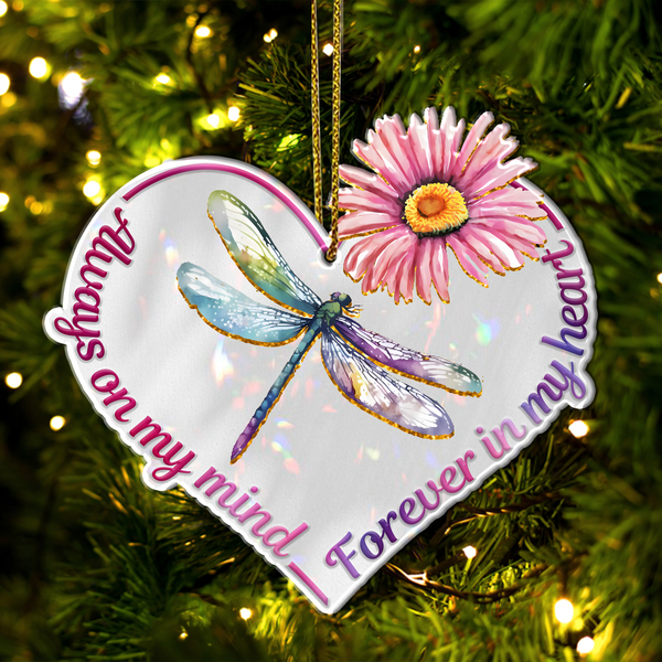 Flower Dragonfly Forever In My Heart Acrylic Ornament, Perfect Christmas Gift For Family, Friends, Holiday Decor