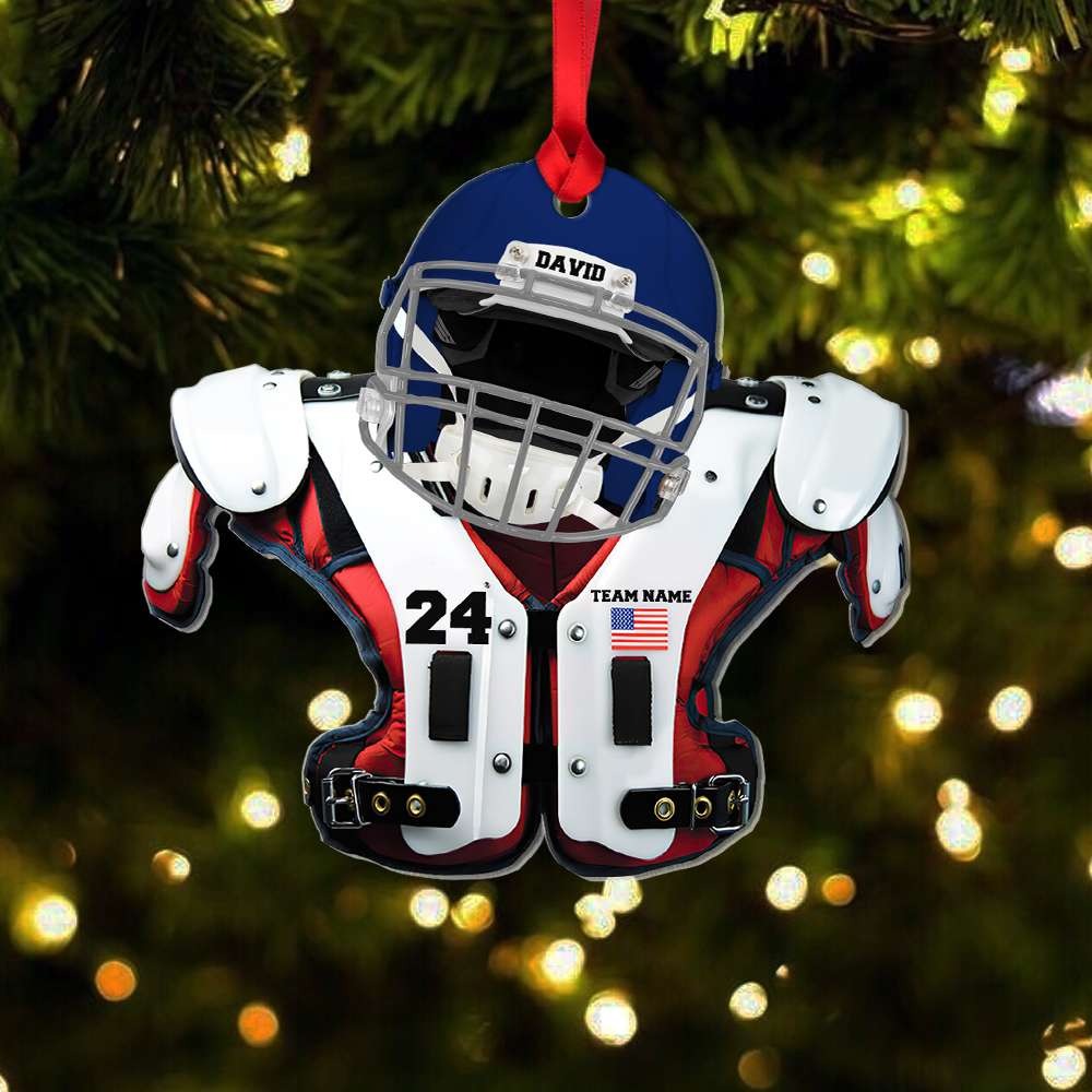 Personalized Jersey & Helmet American Football Acrylic Ornament, Custom Christmas Ornament Gift For Football Fans, Son