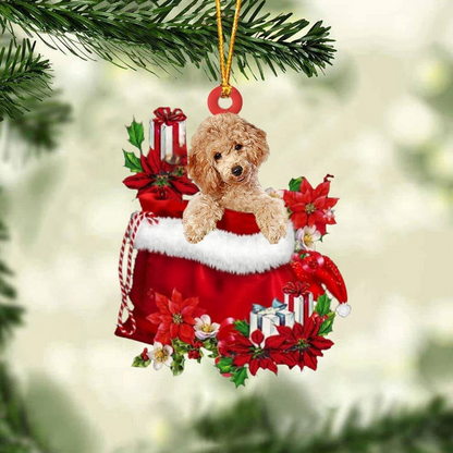 Customized Poodle Dog In Red Gift Bag Acrylic Ornament, Christmas Gift For Dog Lovers, Dog Mom