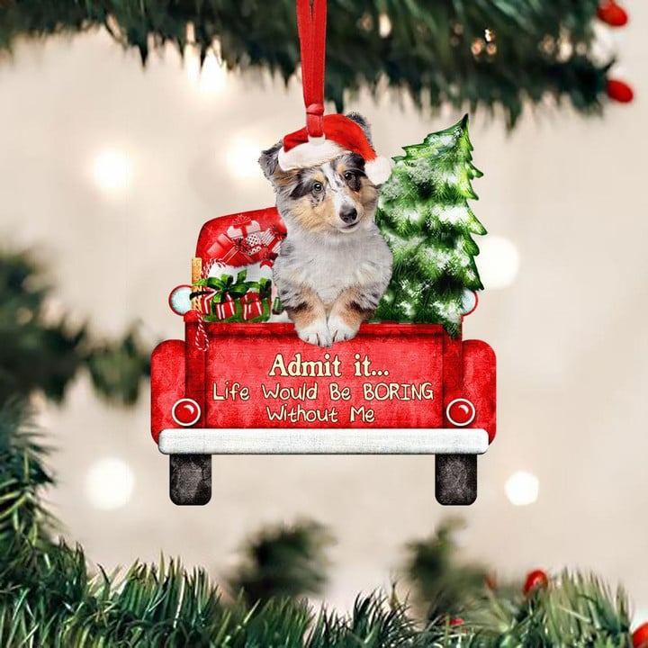 Customized Shetland Sheepdog Dog On The Red Truck Acrylic Christmas Ornament, Christmas Gift For Dog Lovers, Dog Owners