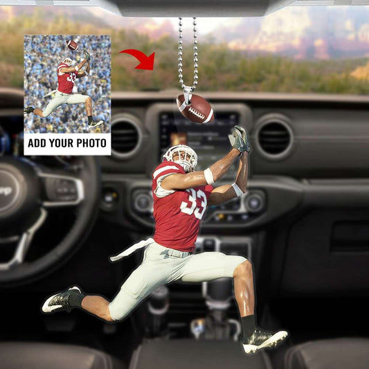 Customized Photo American Football Players Acrylic Car Hanging Ornament Gift For Football Lovers, Gift For Son, Grandson