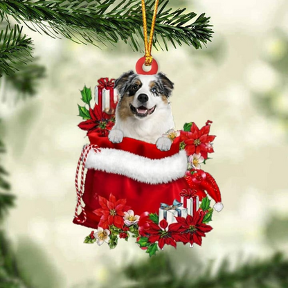 Customized Australian Shepherd In Red Gift Bag Acrylic Ornament, Christmas Gift For Dog Lovers, Dog Mom
