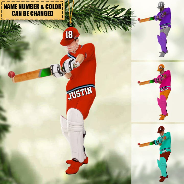 Personalized Cricket Man Player Acrylic Christmas Ornament, Cricket Team Gift For Him, Cricket Lovers