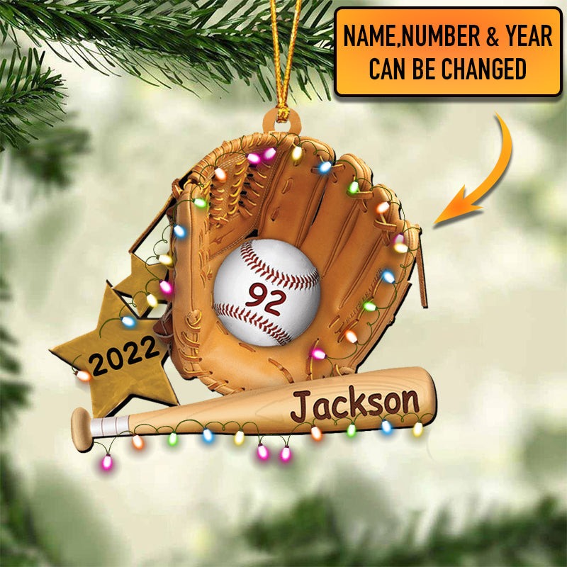 Personalized Baseball Gloves Acrylic Ornament Gift For Baseball Lovers, Baseball Fans - Christmas Ornament Tree Decor