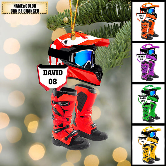 Personalized Motocross Gear Flat Acrylic Ornament, Meaningful Christmas Ornament Gifts For Son, Grandson, Family, Friends