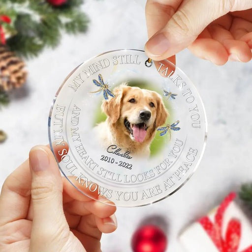 Personalized Golden Retriever Dog Memorial Acrylic Ornament My Mind Still Talks To You, Memorial Gift For Dog Mom Dad