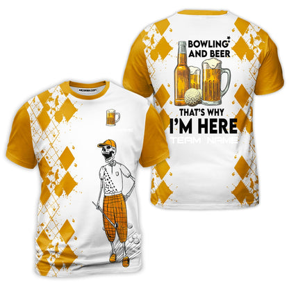 Golf Beer T-Shirt - Custom Name Funny Skull Apparel - Personalized Gift For Golf Lover - Weekend Forecast Golfing With A Chance Of Drinking